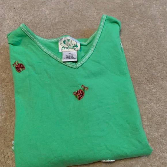 The Quacker Factory 100% Cotton Green Beaded Shirt Size 2X - Picture 1 of 10